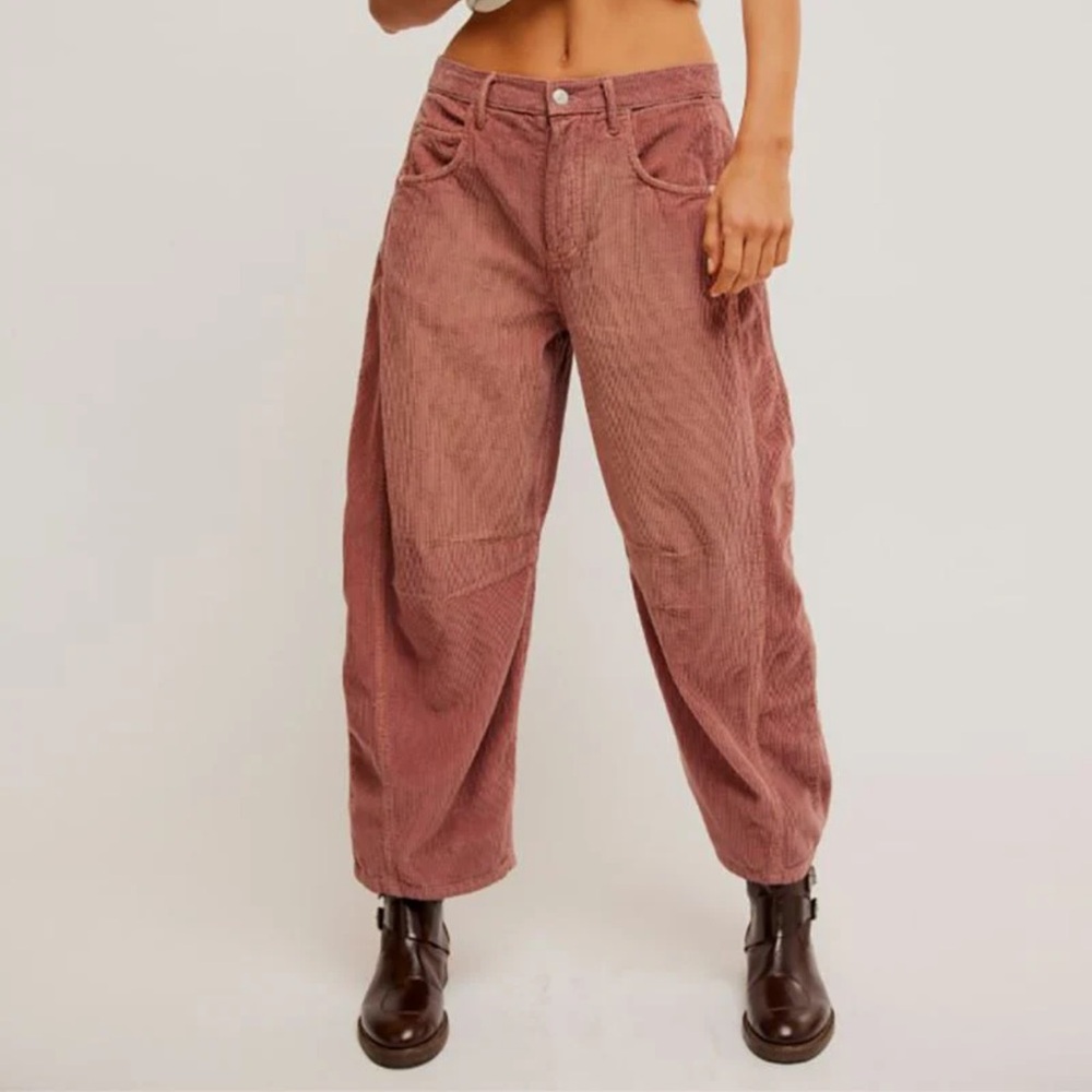 NWT FREE PEOPLE DUSTY ROSE CORDUROY BARREL JEANS